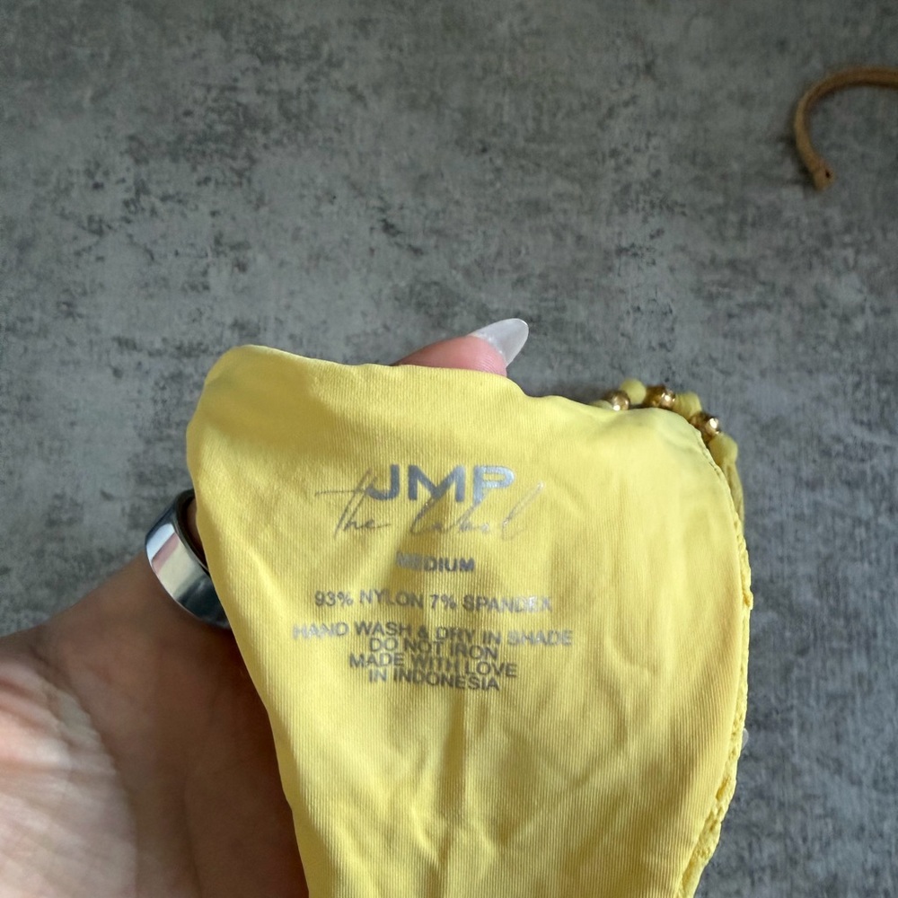 Textured Yellow String Bikini Bottom With Bead-De… - image 2